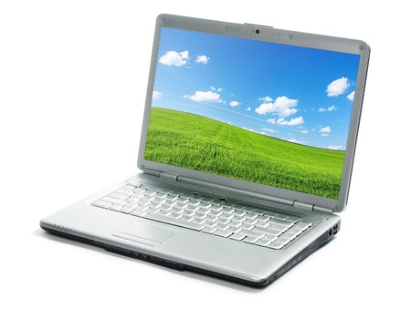 Laptop with image isolated on whiteの写真素材