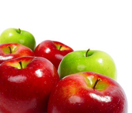 Red and green apples isolated on whiteの写真素材