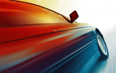 Sport car in motion on icy roadの写真素材