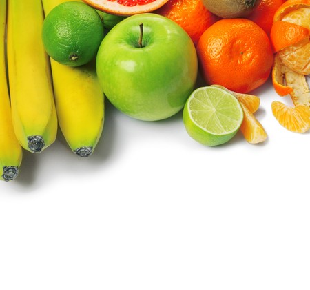 Fruits with slices isolated on whiteの写真素材