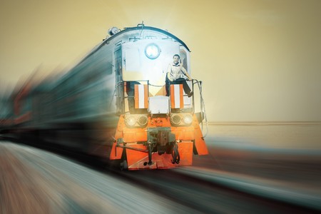 Blurry train with crazy driver on front