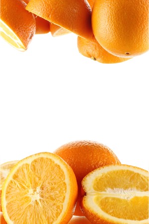 Ripe oranges isolated on whiteの写真素材