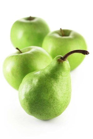 Green apples and pearの写真素材