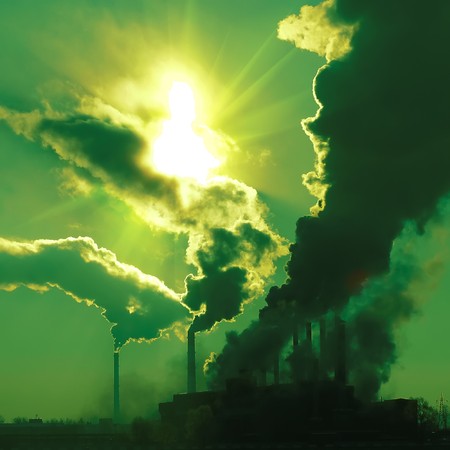 Industrial plant with smokeの写真素材