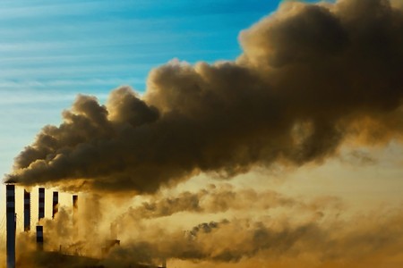 Smoking plant with brown smogの写真素材