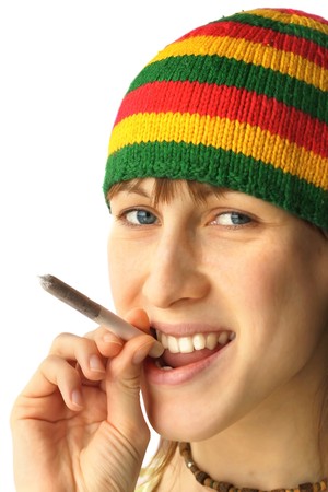 Young woman going to smokeの写真素材