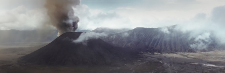 Ash eruption of the Bromo volcano. East Java. Indonesiaの写真素材