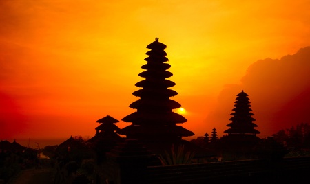 Indonesian old temple Pura Besakih at red sunset light. Baliの写真素材