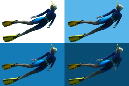 Young lady freediver isolated on different backgroundsの写真素材