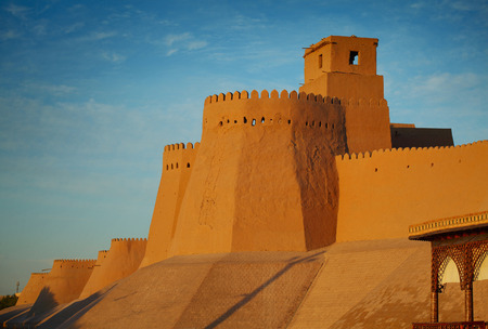 Wall of ancient city of Itchan Kala in Khiva town. Uzbekistan