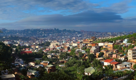City of Antananarivo at sunrise light. Madagascarの写真素材