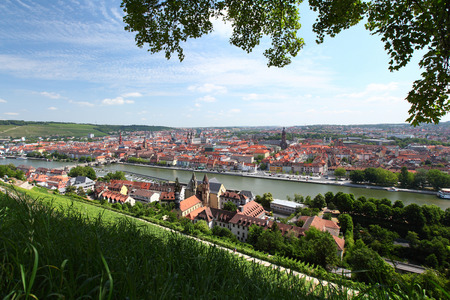 City skyline with river and bridge. Wurzburg, Germanyの写真素材