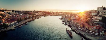 Panorama of the city of Porto and the river of Douro at sunset. Portugalの写真素材