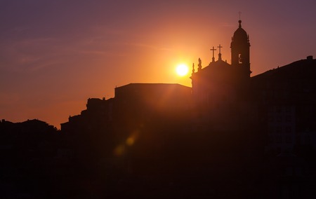 Silhouette of a church in the city of Portoの写真素材