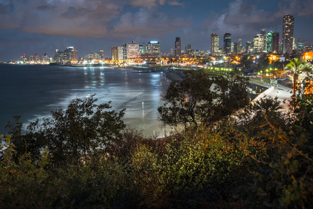 The city of Tel Aviv at night. Israelの写真素材