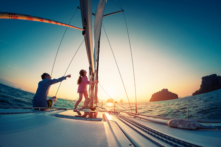 Couple sailing in the tropical seaの写真素材