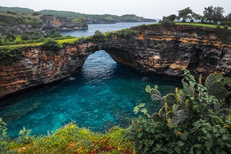 Landmark named Broken beach on the island of Nusa Penida, Bali, Indonesiaの写真素材