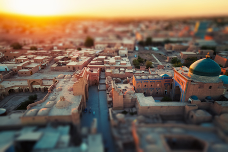 Ancient town of Itchan Kala in the middle of city of Khiva, Uzbekistan. Tilt shift effect usedの写真素材