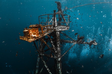 Underwater shot of the ship wreck near the island of Koh Chang, Thailand