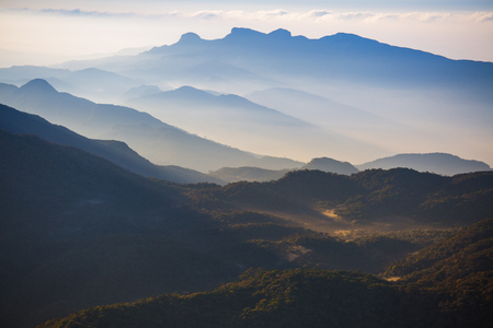 Mountains in a morning fog, Sri Lankaの写真素材