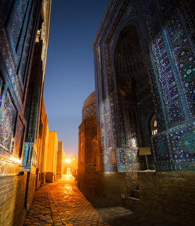 Ancient complex of buildings of Shakh i Zinda in the city of Samarkand, Uzbekistanの写真素材