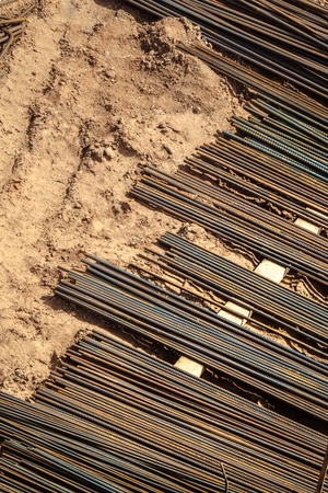 Industrial construction, reinforcement steel bar on the groundの写真素材