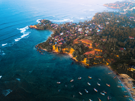Aerial view of the south coastline of Sri Lanka. Area near the town of Weligamaの写真素材