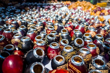 BUENOS AIRES - DECEMBER 17, 2017. Calabash gourds lay on the ground on the street during sunday...