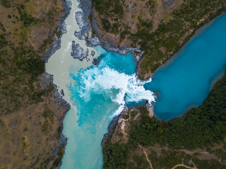 Aerial view of the confluence of two rivers - river of Baker and the river of Neff, Patagonia, Chileの写真素材