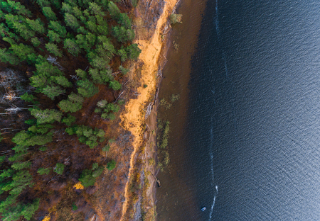 Aerial view of a coast of the river of Kama, Russiaの写真素材