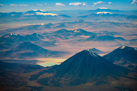 Volcano of Licancabur and the valley with mountains of Eduardo Avaroa National Reserve, Boliviaの写真素材