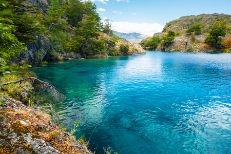 Lake of Cochrane with crystal clear blue water, Patagonia, Chileの写真素材