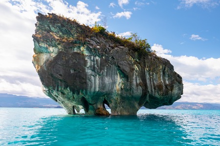Marble rock on the lake of General Carrera near the town of Purto Rio Tranquilo, Patagonia, Chileの写真素材