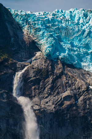 Hanging glacier of Quelat National Park, area near the town of Puyuhuapi, Patagonia, Chileの写真素材
