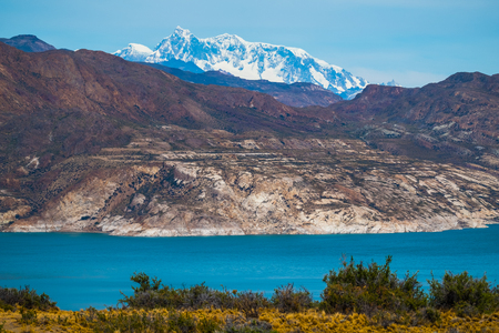 Patagonian landscape with mountains and blue lake. Argentinaの写真素材