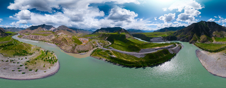 panorama of the river of Katun in the place of confluence with the river of Chuya. Altai Republic, Russiaの写真素材
