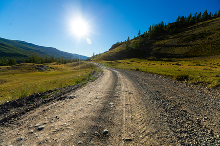 Gravel road in Altai mountains, Russiaの写真素材