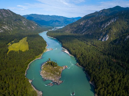 view of the rapid river of Katun, Altai Republic, Russiaの写真素材