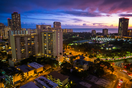 City of Honolulu during sunset. Hawaii, USAの写真素材