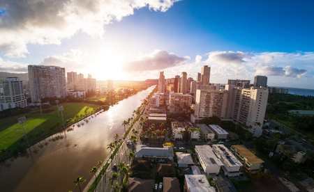 City of Honolulu at sunny day. Hawaii, USAの写真素材