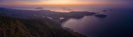 Aerial panorama of Phuket island and Nai Harn beach before sunrise. Thailandの写真素材