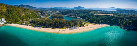 Aerial panorama of Nai Harn beach located on the south of Phuket island in Thailandの写真素材