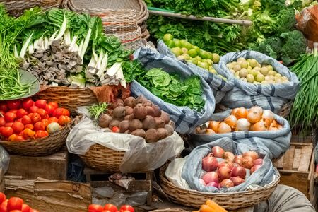 Fresh vegetables on the local market in the city of Sucre in Boliviaの写真素材