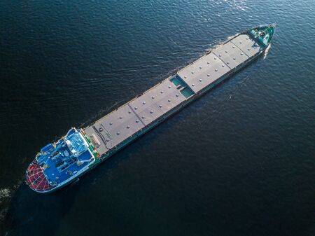Cargo ship moves on the river of Volga. Russiaの写真素材