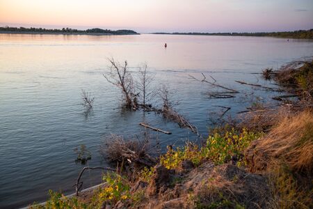 River of Volga near the town of Akhtubinsk, Russiaの写真素材