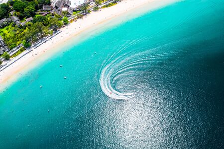 Aerial view of the tropical beach of Karon on Phuket island in Thailandの写真素材
