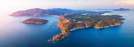 Aerial panorama of the southernmost tip of the island of Phuket - Promthep Cape, Thailandの写真素材