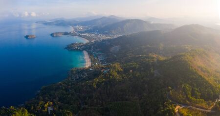 Aerial panorama of the coastline of Phuket island during sunrise. Thailandの写真素材