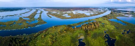 Aerial view of the river of Kama and its wetlands. Russiaの写真素材