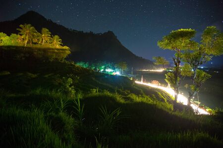 Paddy field at night. Famous rice terraces in Bali, Indonesiaの写真素材